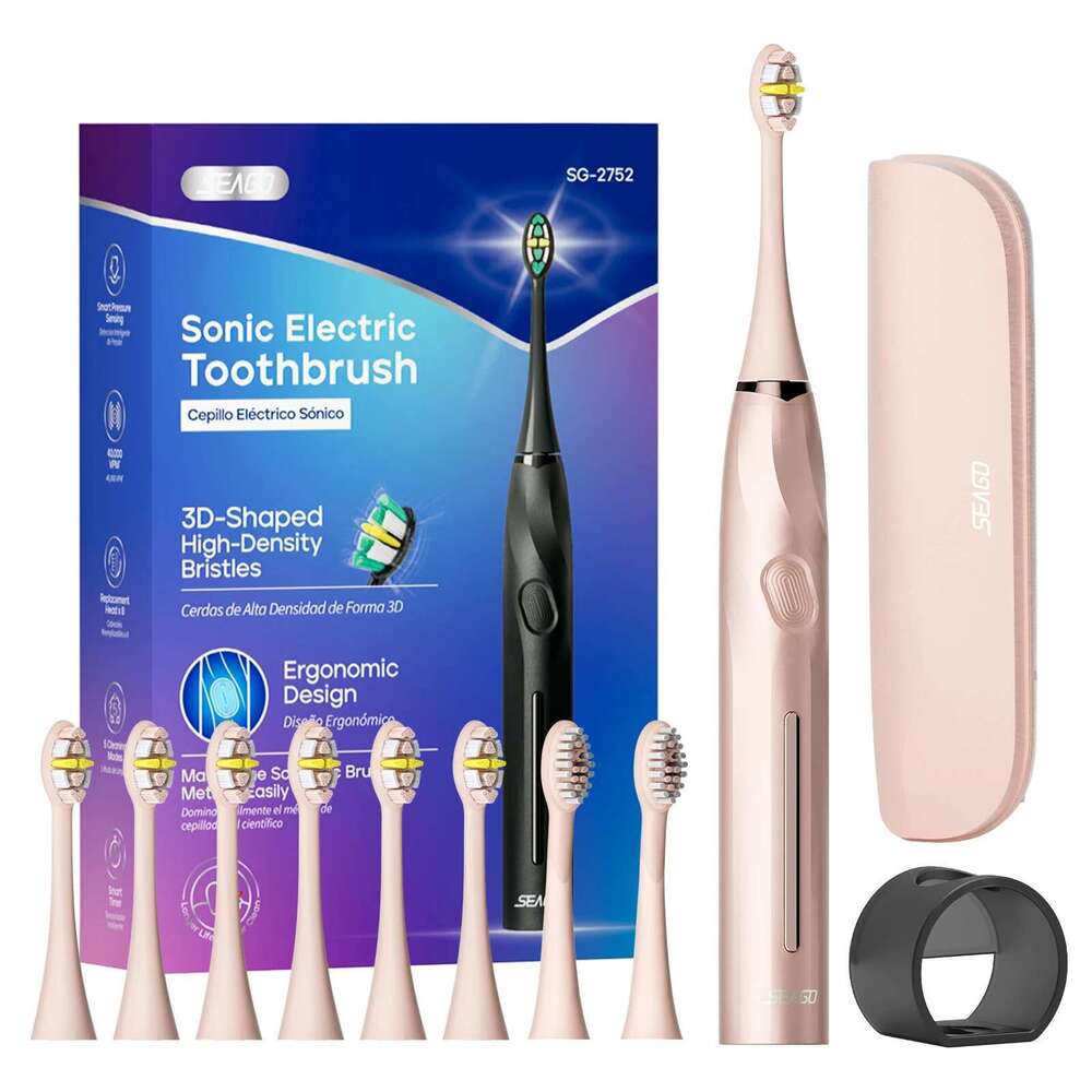 Seago Sonic Electric Toothbrush Touch Control Seamless Button Pressure Sensor with Travel Box Replaceable Brush Head