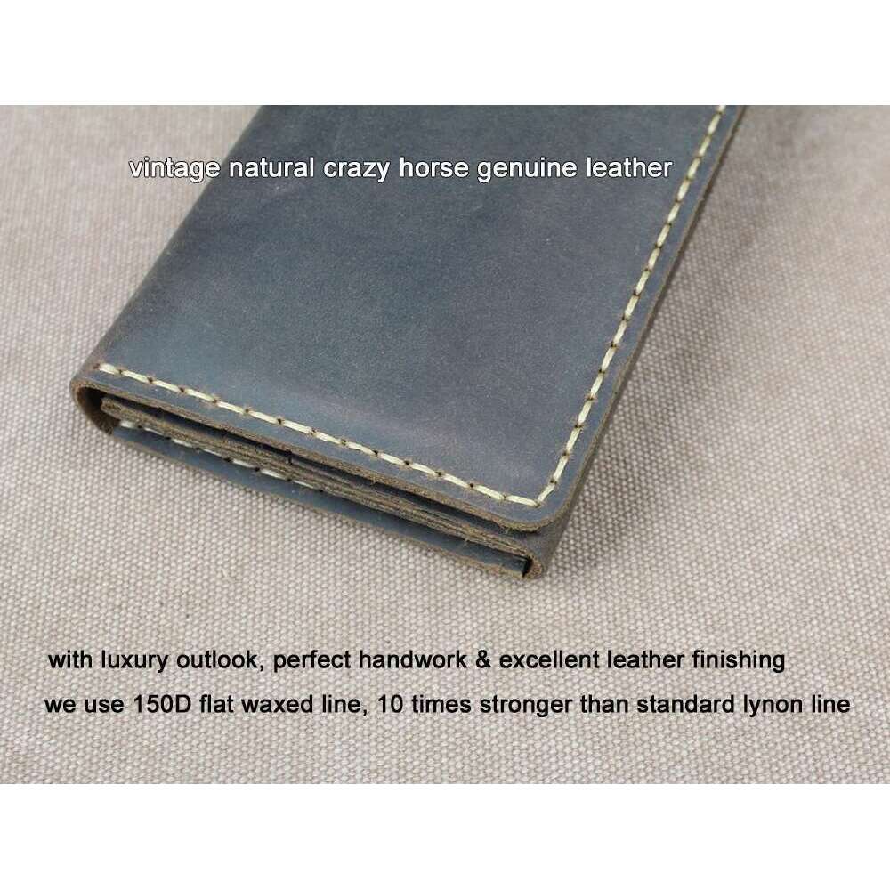 High Class Handmade Crazy Horse Genuine Leather Long Men Purse Bifold Clutch Wallet Male Money Clips Bag with Phone case