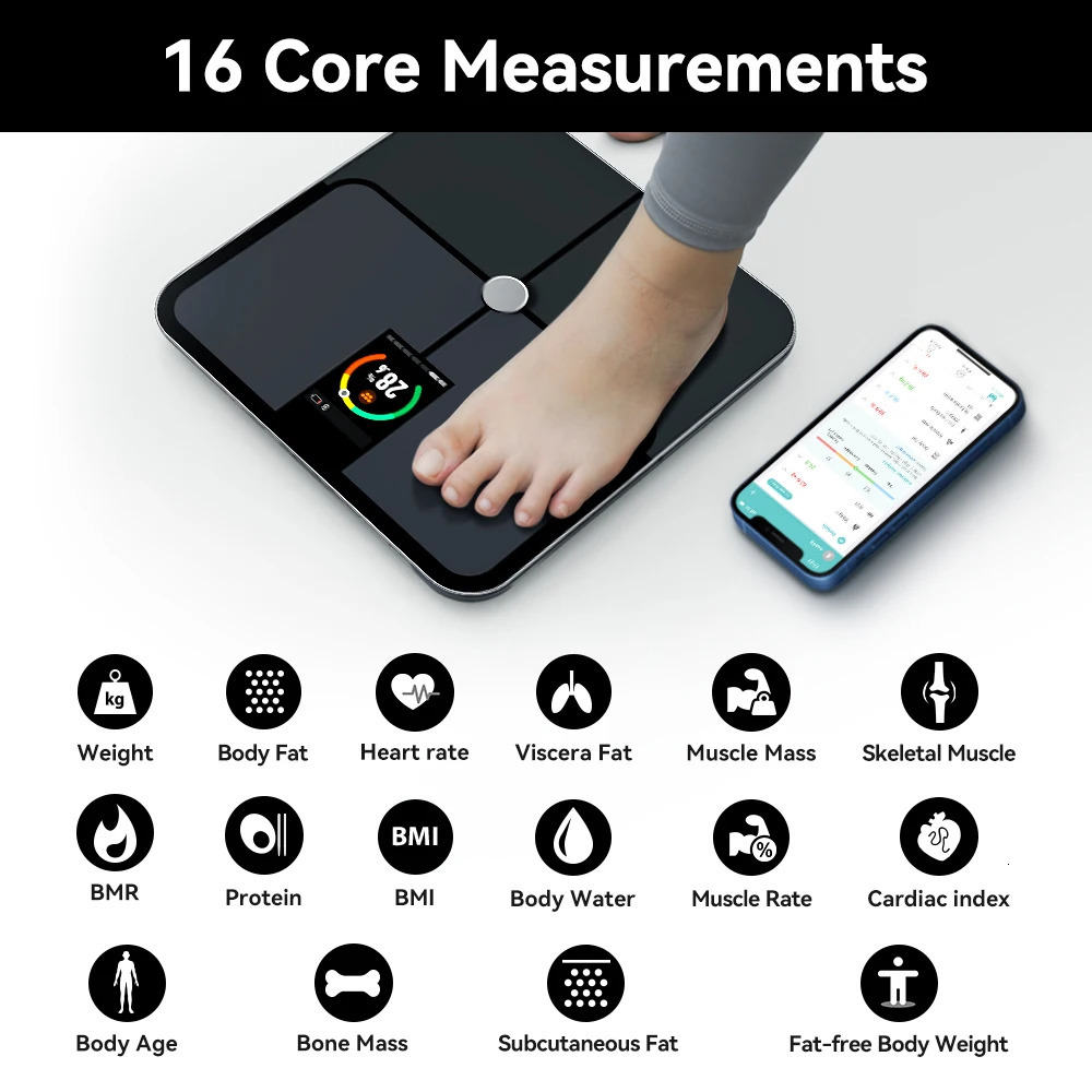 Digital Body Fat Scales Human Body Scale Smart TFT Color Screen Heart Rate Precise and Professional Smart Body Weight Scale 250513