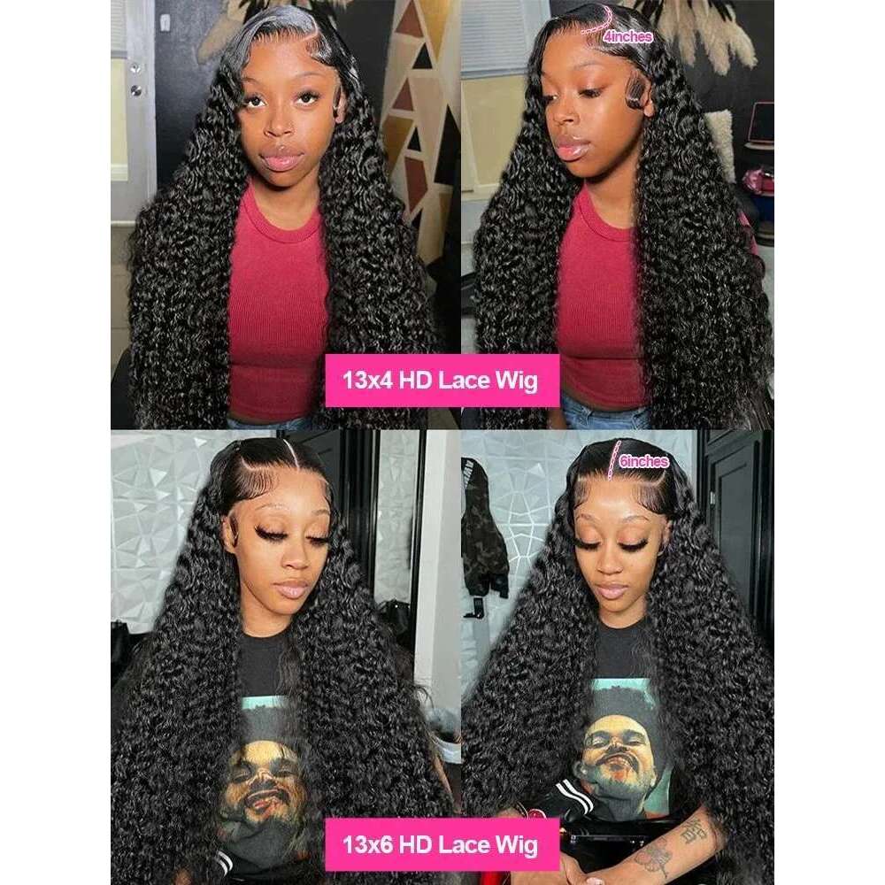 250 300 Density Curly 13x6 HD Frontal Human Hair Wigs Brazilian 30 40 Inch Water Deep Wave 13x4 Lace Front Wig For Women