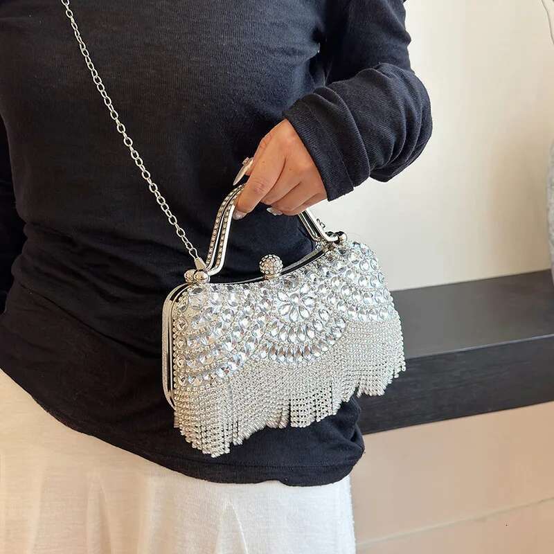2024 Luxurious Women Banquet Handbags New Dia-Studded Tassel Evening Bags Femme Wedding Purse Dress Beaded Party Clutch