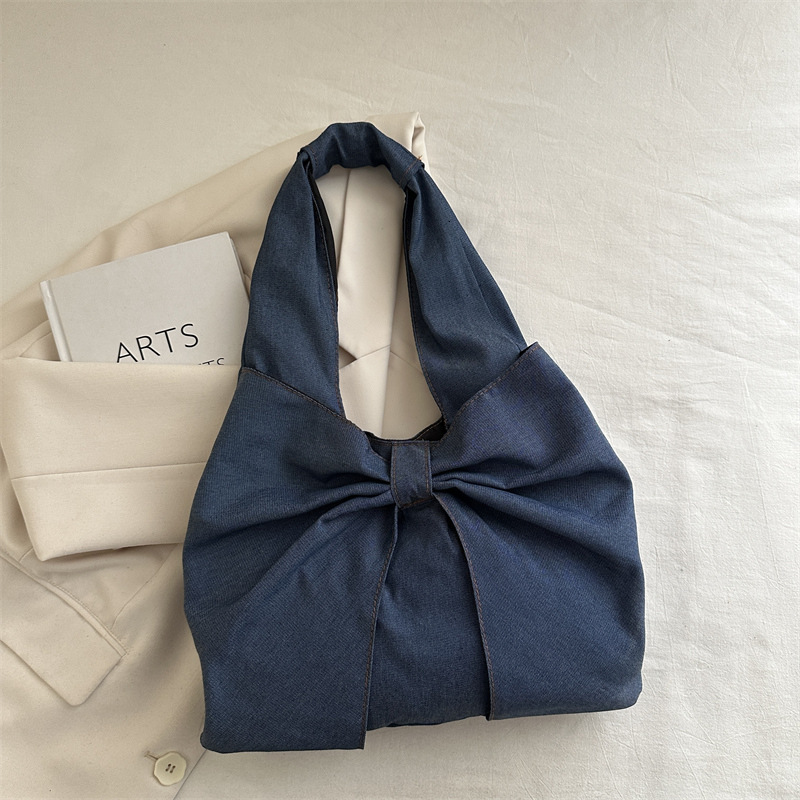 Free Delivery Designer Bag 2025 Fashionable And Simple Denim Single Shoulder Hand Exquisite Bow Niche Commuter Tote Luxury Bag