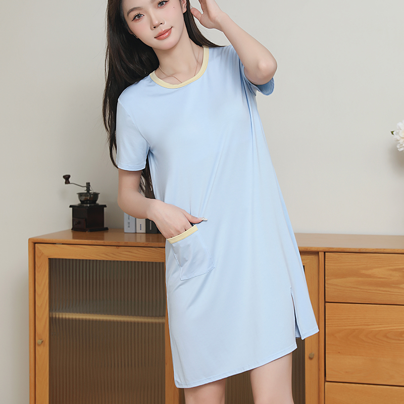 Summer new style with chest pad short-sleeved modal nightdress high-grade one-piece pajamas can be worn outside women's home clothes