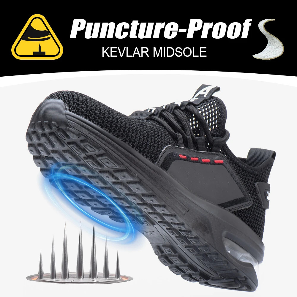 Mens Summer Mesh Safety Shoes Steel Toe Anti- Crush Breathable Lightweight Work Shoes Knitted Upper Insertion Proof 250519