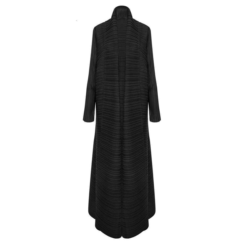 Miyake Pleated Turndown Collar Sleeve Cardigan Dress Long Coats Women 2024 New Abaya Fashion Solid Loose Large Size Clothes Designer