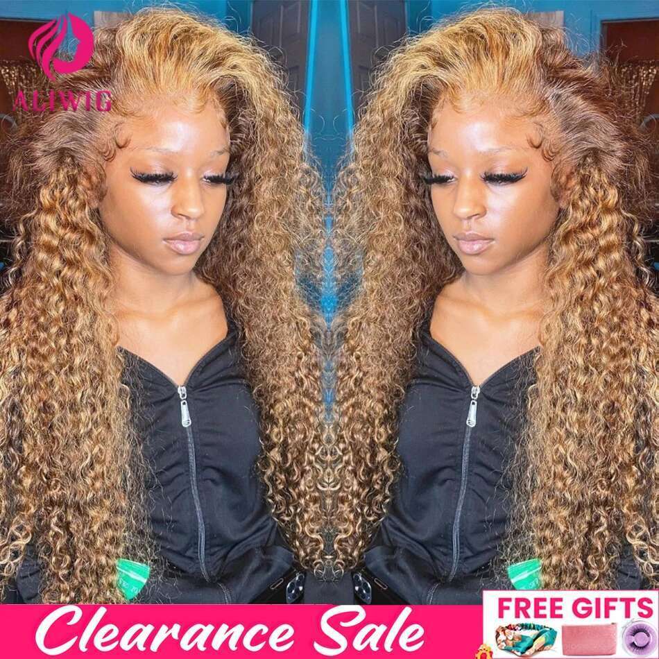 13x4 Highlighted Curly Front Human Hair For Women 4x4 Honey Blonde Deep Wave Colored 13x6 HD Lace Frontal Closure Wigs