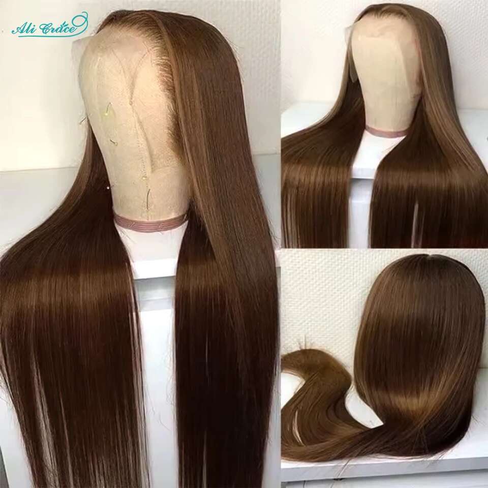 Ali Grace Glueless Chocolate Brown #4 Color 13x4 Lace Frontal Wig Straight Human Hair Wigs For Women