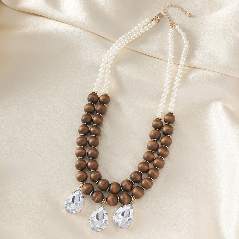 Ethnic style multi-layer accessories sweater chain Bohemian wooden bead necklace