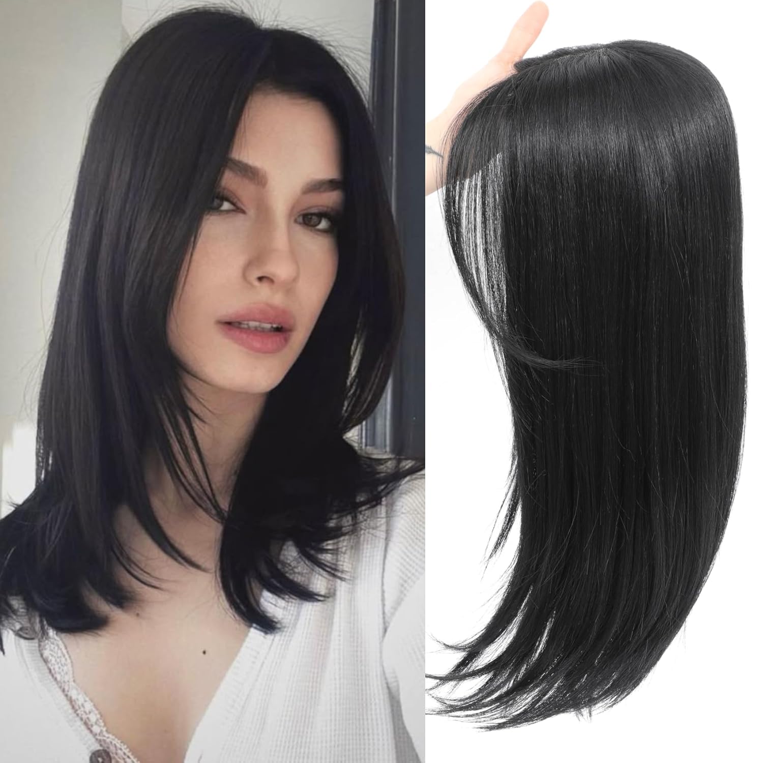 360 ° 3D wig human hair accessory | 6-inch x 5.5-inch 20 inch clip on lace headband with natural side bangs