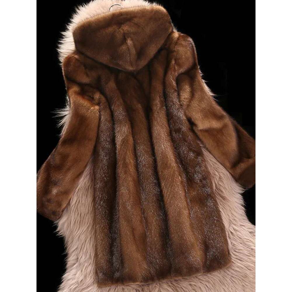 Hooded Long Faux Fur Women Autumn Winter Large Jacket Overcoat Turn Down Collar Thick Coat Warm Jackets Maxi Coats Designer