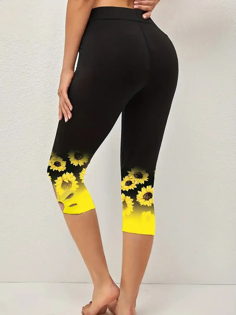 Plus Size 1XL8XL Womens Sunflower Printed Long Legs Fashion Cutting Comfortable and Exquisite Curve Perfect Casual Wear 250428