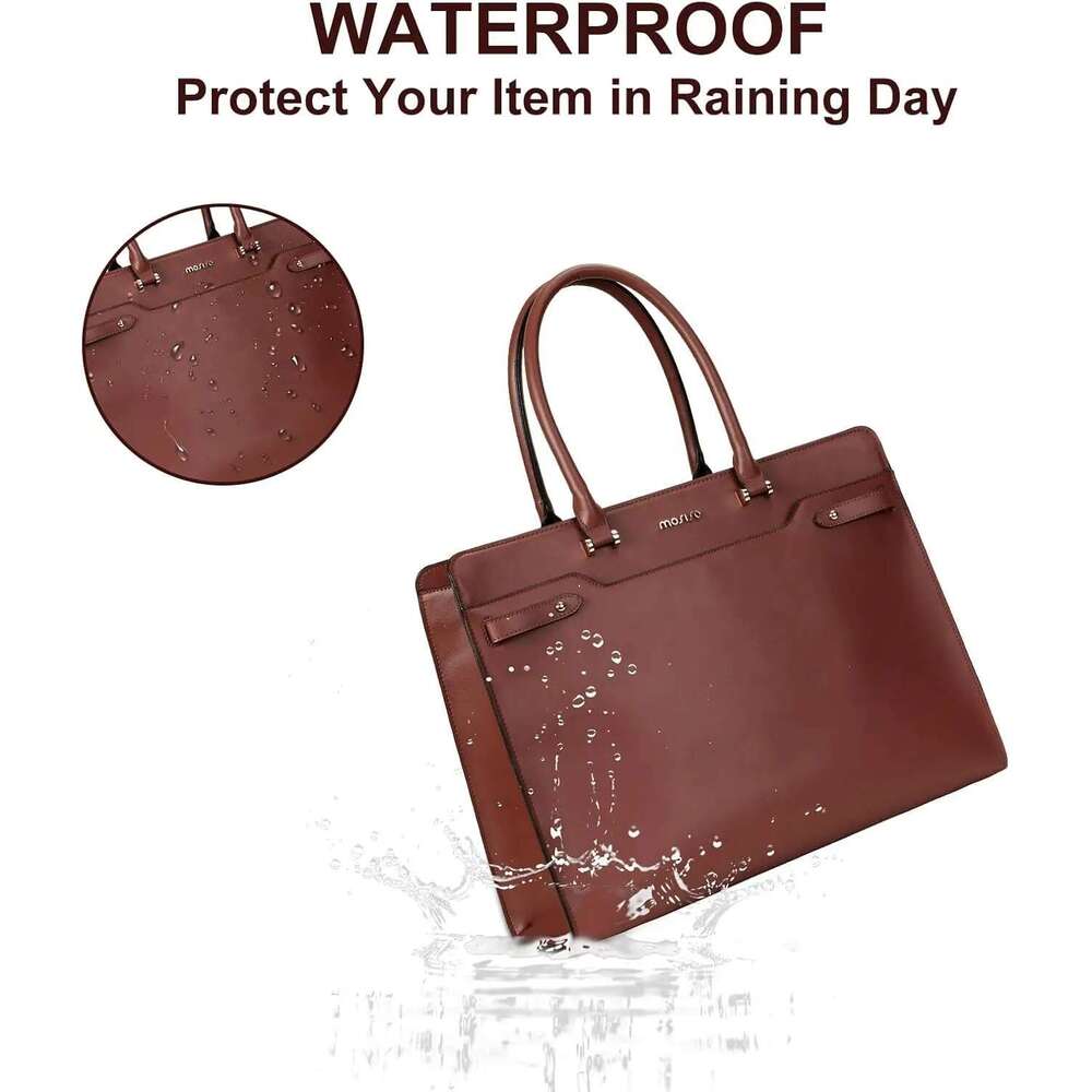 Women Laptop for Book Dell 15.6 inch PU Leather Office Travel Tote Bag Waterproof Computer Shoulder Messenger Briefcase