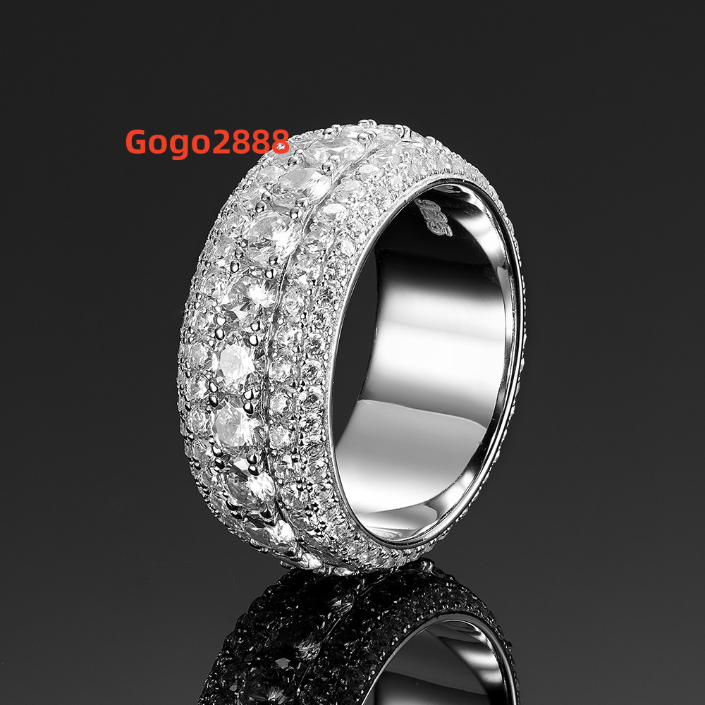 Hot Selling Jewelry Hip-hop Ring Mens 925 Sterling Silver Five Rows Full Inlaid VVS1D Color Moissanite Diamond Mens Ring