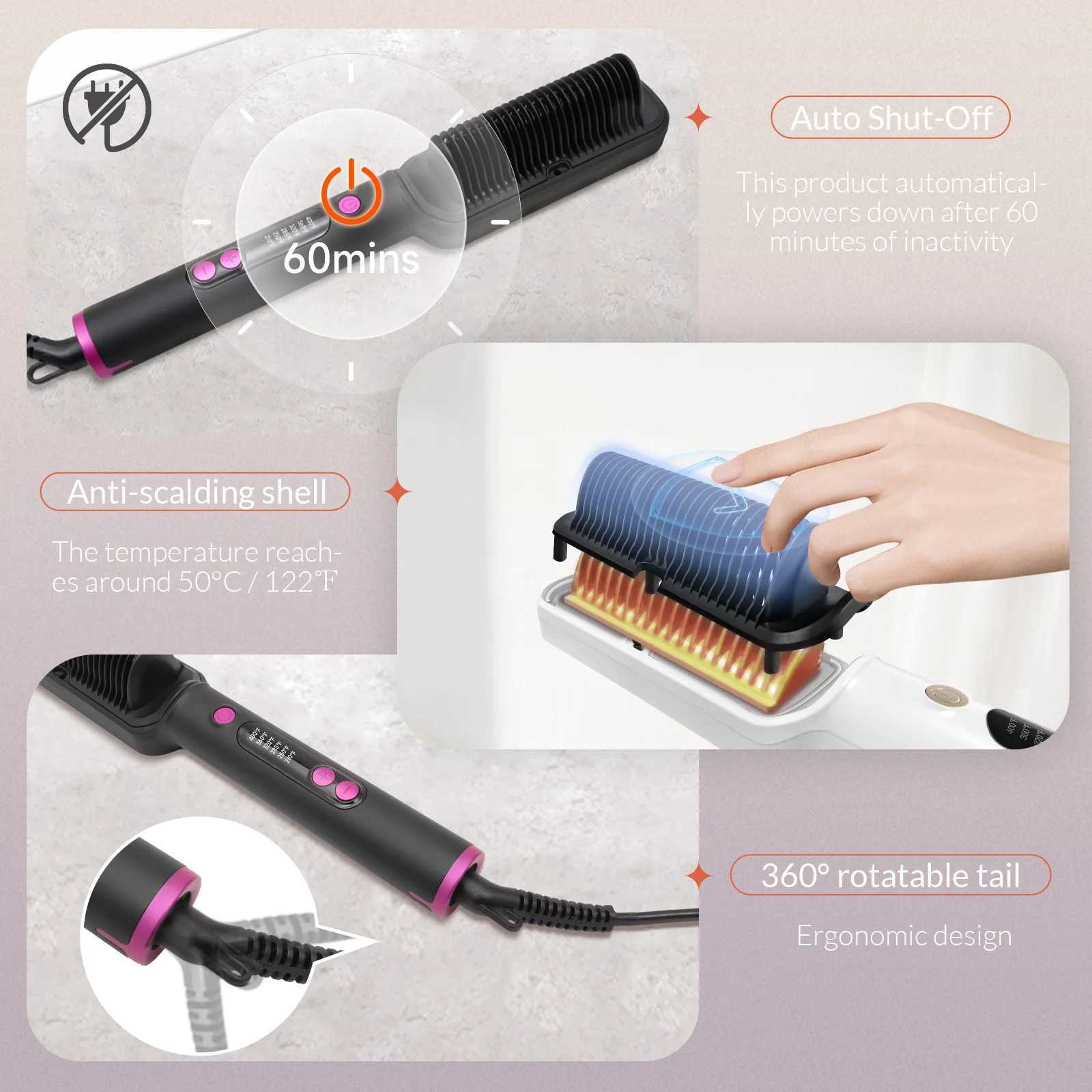 OUDIM Hair Straightener Brush with Six Temperature Settings Ionic Hair Straightening Brush Flat Iron For Women Anti-Scald Stra z250520