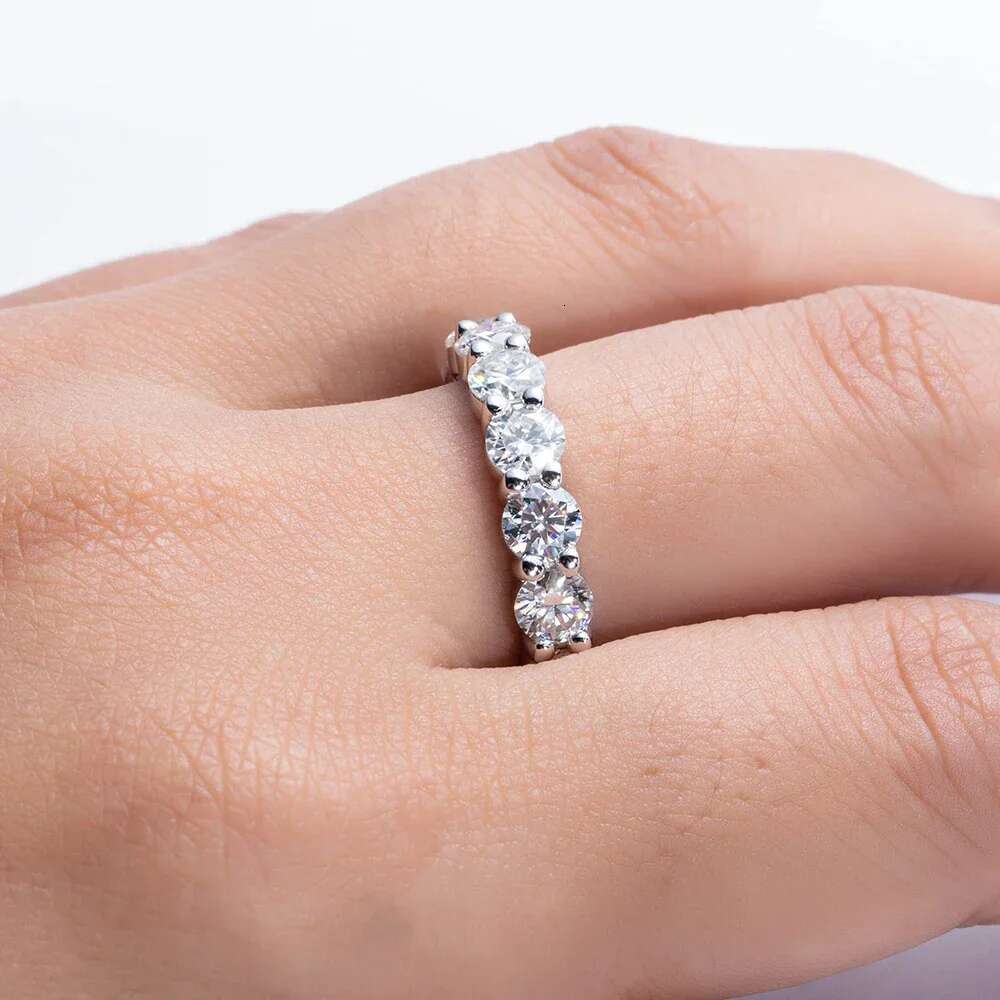 Real 5mm D Color Moissanite Ring For Women S925 Sterling Silver Plated with White Gold Eternity Wedding Band Party Fine Jewelry