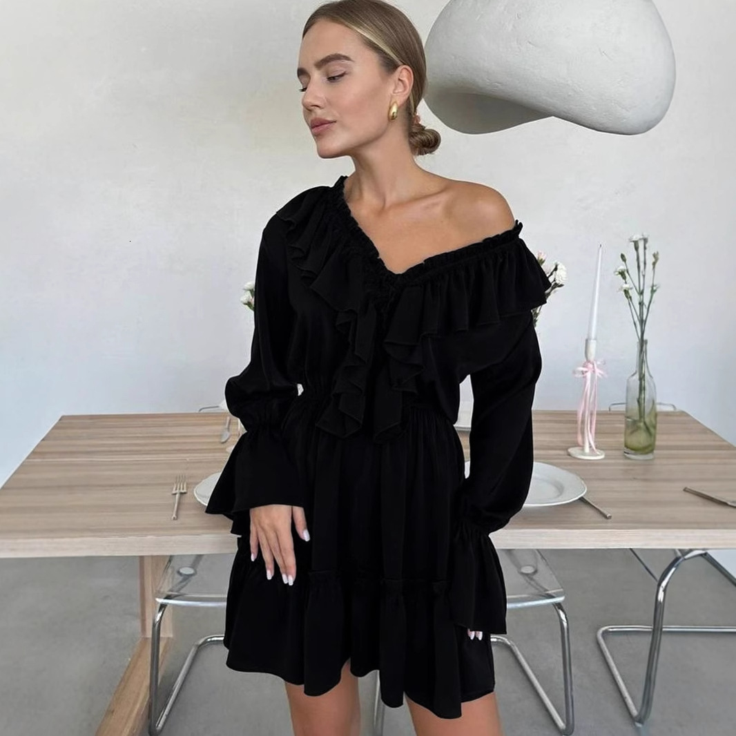 V-neck Women's 2025 Spring/summer New Flared Sleeve Dress Chiffon Short Skirt Sexy Girl Plus Size Dress Designer Dress