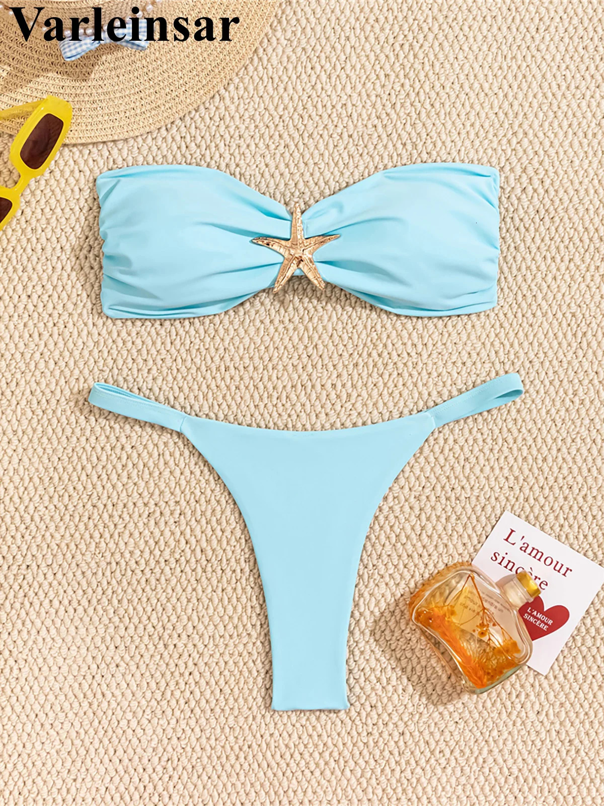 XS - L Metal Star Halter Brazilian Bikini Female Swimsuit Women Swimwear Two-pieces Bikini set Bather Bathing Suit Swim V6861 250516