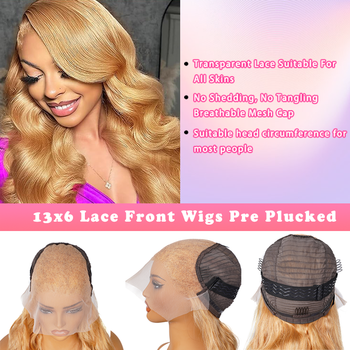 18-30 inch 13x6 HD lace front wig human hair | 27 # women's Body Wave human hair wig with free stitching and natural hairline