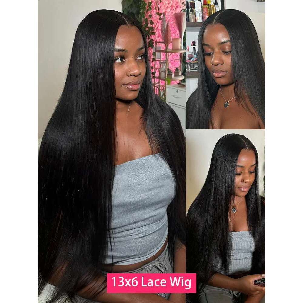 Sophianna Straight 200 Density 13X4 HD human hair 13x6 Lace Front Human Hair Wig 40 Inch Natural Black For Women