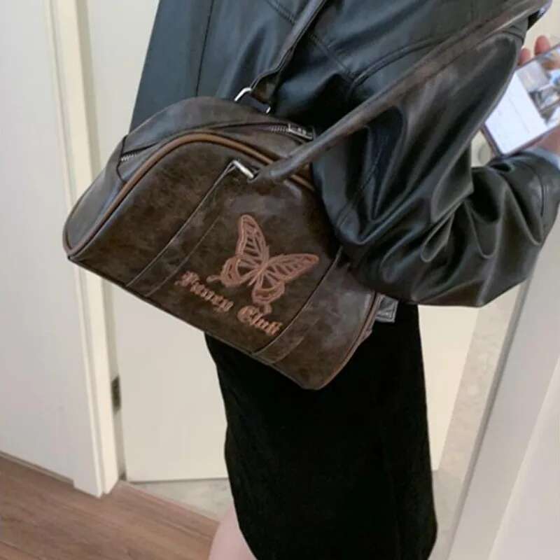 MBTI Vintage Y2k Womens Handbag Embroidery Butterfly Elegant Fashion Shoulder Casual Haruku Exquisite Female Boston Bag