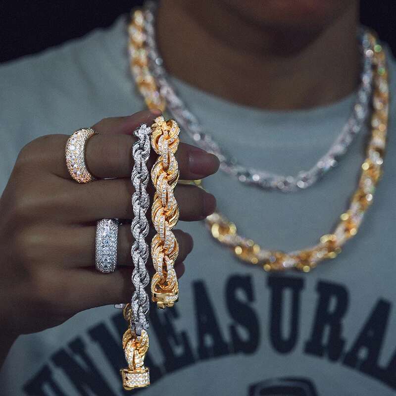 High Quality Rope Chain Man Moissanite Necklace S Sier For Men's Hip Hop Jewelry