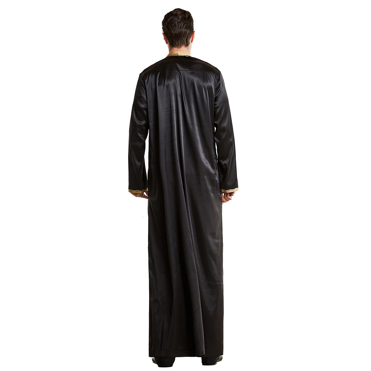 Designer Clothing Embroidery Collar Robe Solid Color Simulation Silk New Standing Collar Ethnic Clothing Men's Clothing 2025 New Style
