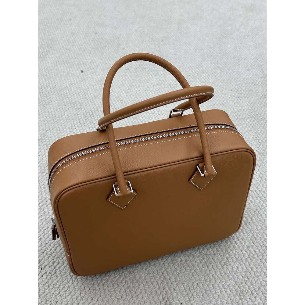 Half handmade Plume Feather Baotou Layer Cowhide Vintage Box Commuter Handheld Leather Women s Bag Steel Hardware