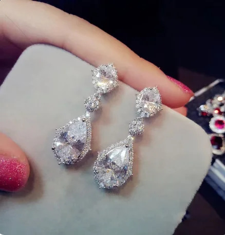 Elegant Women Drop Earrings with AAA Cubic Zirconia Crystal Shiny Female Wedding Earring High Quality Statement Jewelry e924 250519