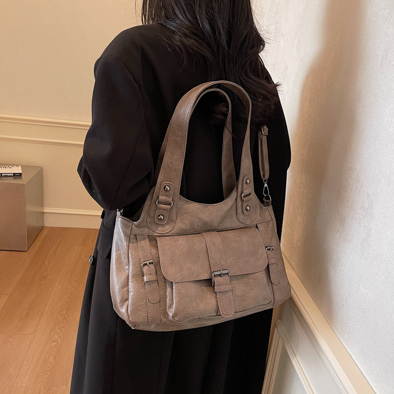 2025 New Fashionable Large Capacity Soft Leather Handheld Women's Casual Single Shoulder Crossover Tote Bag