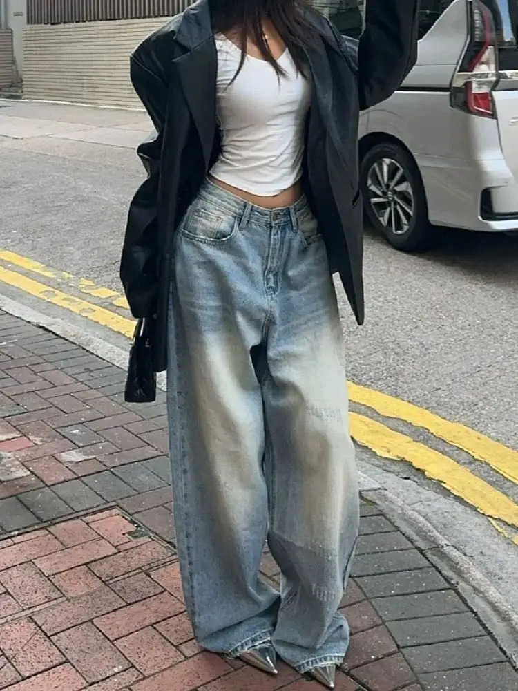 Vintage Chicly Slim Button Female High Waisted Jeans American Basic Simple Casual Fashion S-3XL Baggy Jeans Women 250520