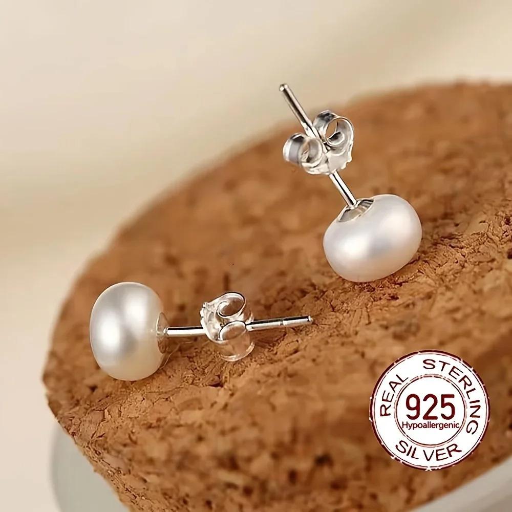 Delicate Freshwater Pearl Stud Earrings 925 Sterling Silver Womens Pearl Jewelry Gift for Wedding Anniversary Year 250517