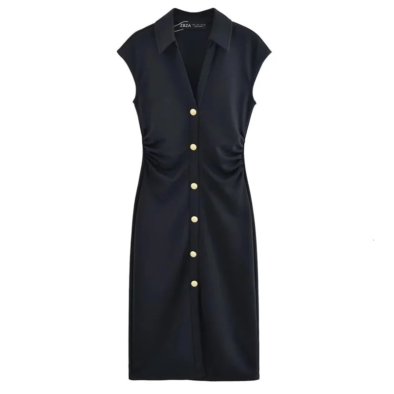 TRAF Sleeveless Solid Long Dresses Woman Summer Ruched Elegant Party Bodycon Shirt Midi Dress Office Holiday 250520