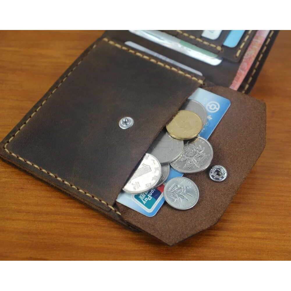 Handmade Genuine Men Bifold Purse Male Short Wallet with Coin Pocket Clips Vintage Leather Money Bag