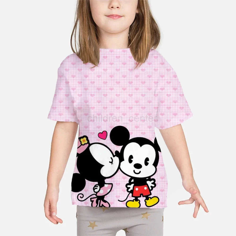 Disney New Summer Kids Cartoon T-Shirt Minnie Mouse Short Sleeve Fashion Breathable Casual Adult Kids Teen Identical 3d Casual T-Shirt W250520