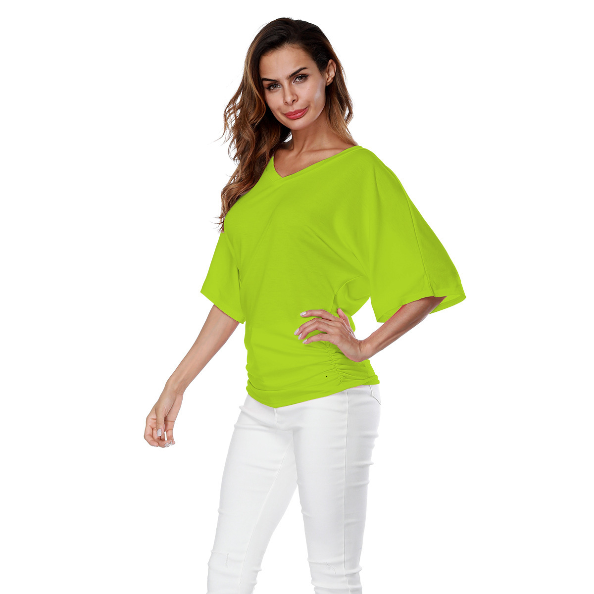 Designer Clothing Large Women's Loose Bat V-neck Short Sleeved T-shirt Top Fashion 2025 New Versatile Trendy Style