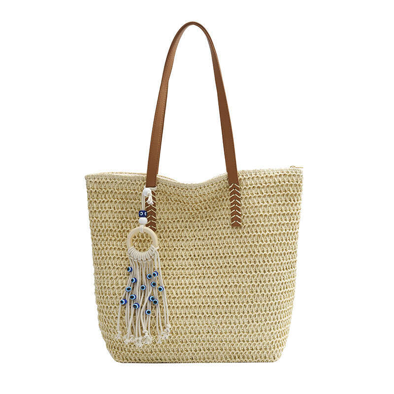 Temperament Grass Women s Large Capacity Summer New Versatile One Shoulder Tote Vacation Woven Beach Bag