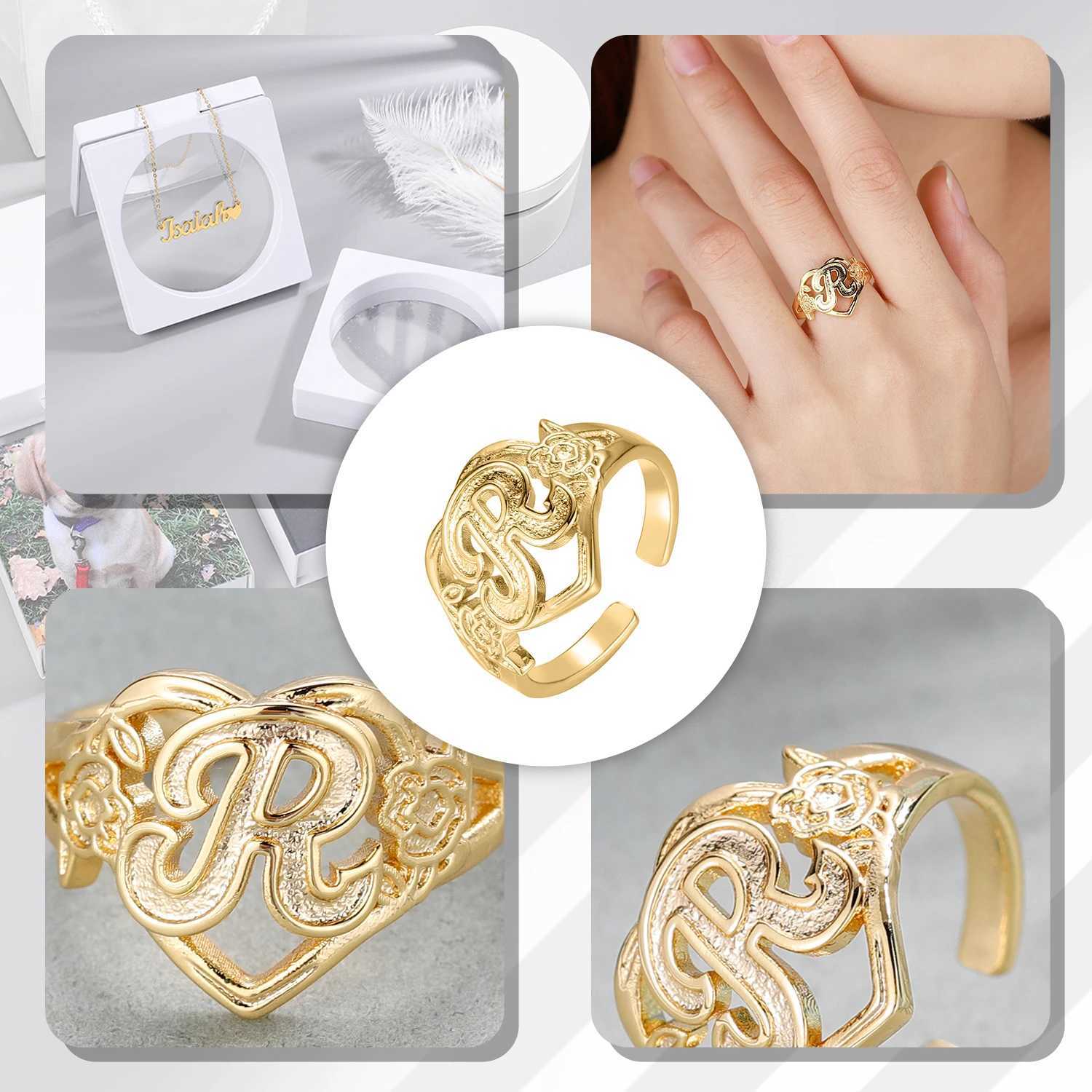 Qitian Gold Initials Heart Letter Ring For Women Fashion Hip Hop Jewelry Personized Adjustable Letter Rings Mothers Day Gifts L250519