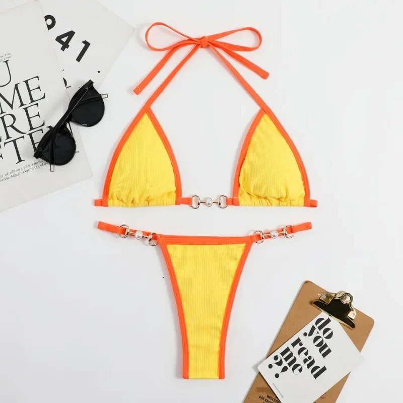 Sexy Micro Bikini Swimsuit Woman Chain Swimwear Thong Bikinis Sets Brazilian Women Bathing Suit Beach Wear Bather Biquini 250516