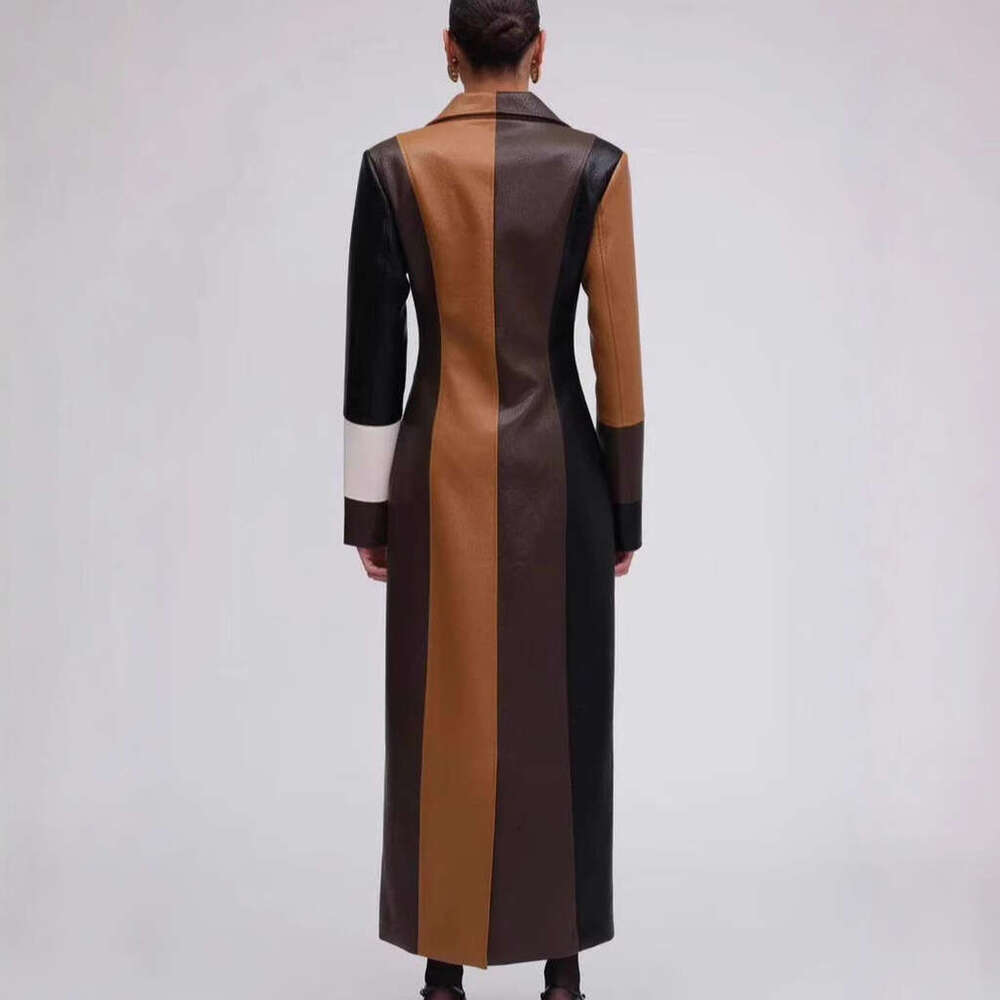 Halter Dress New Splicing Style Fashion Autumn Winter V Neck Women S Long Leather Dress Maxi Dress