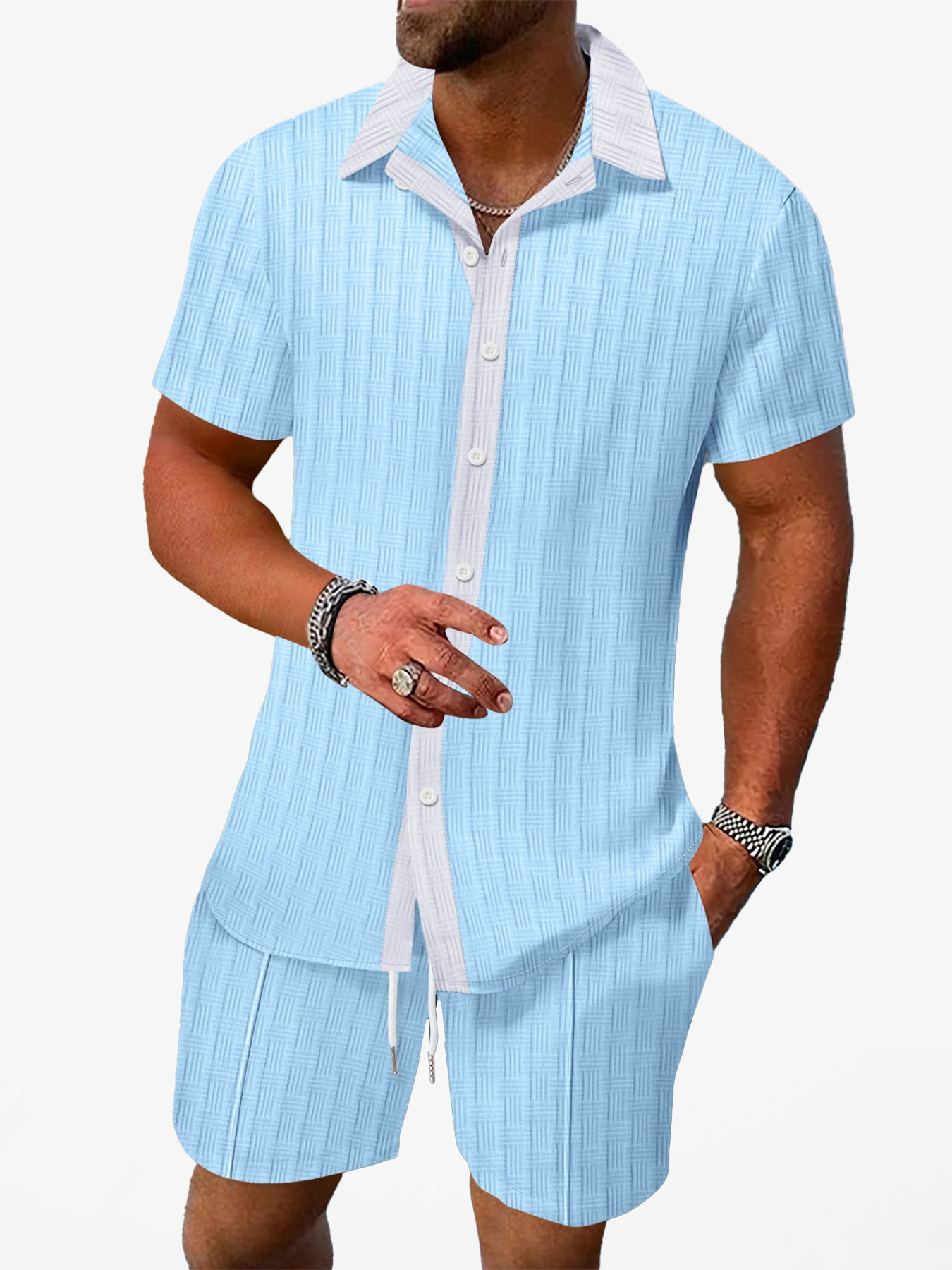 Summer 2025 men's clothing tracksuit for men matching shirts casual short sleeved shirts and shorts beach suits 2 piece sets