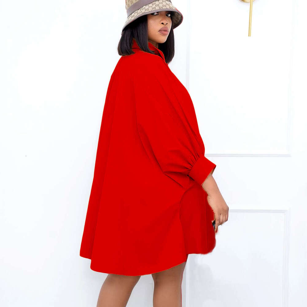 Women's Wear Spring New Loose Waist Style Flip Collar Solid Color Large Shirt Dress