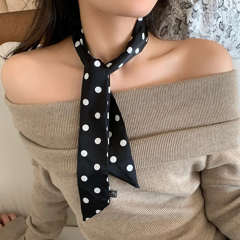Womens Silk Scarf Korean Version High Grade Silk Scarf Womens Long Polka Dot Rose Bib Ribbon Stylish Everything Girls Gifts 250517