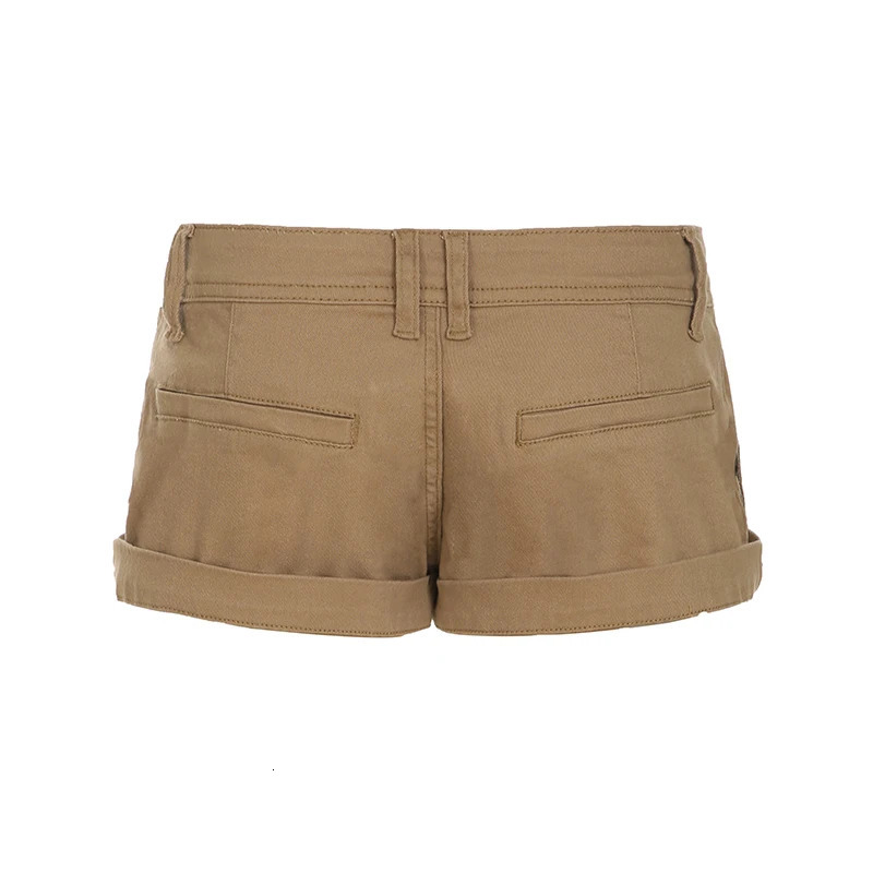 IAMTY Low-rise Cargo Denim Shorts Khaki Vintage Skinny Jean Pants High Street Casual Basic Bottoms Cool Jean Shorts Women 250520