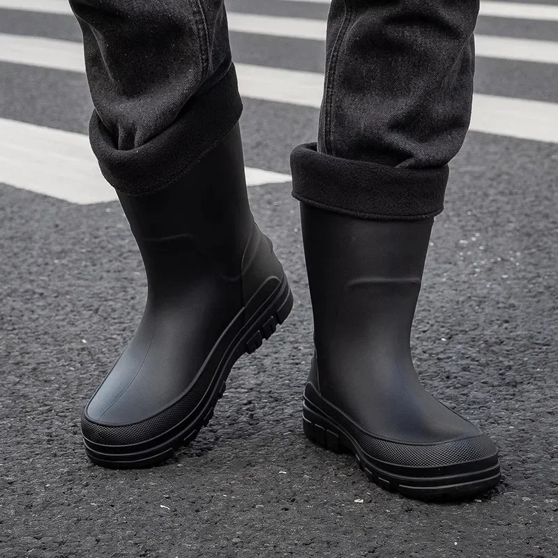 Rain Shoes Mens Non-slip Thick-soled Work Shoes Water Boots Short Rain Boots Fishing Shoes Rubber Shoes Waterproof Shoes 250515