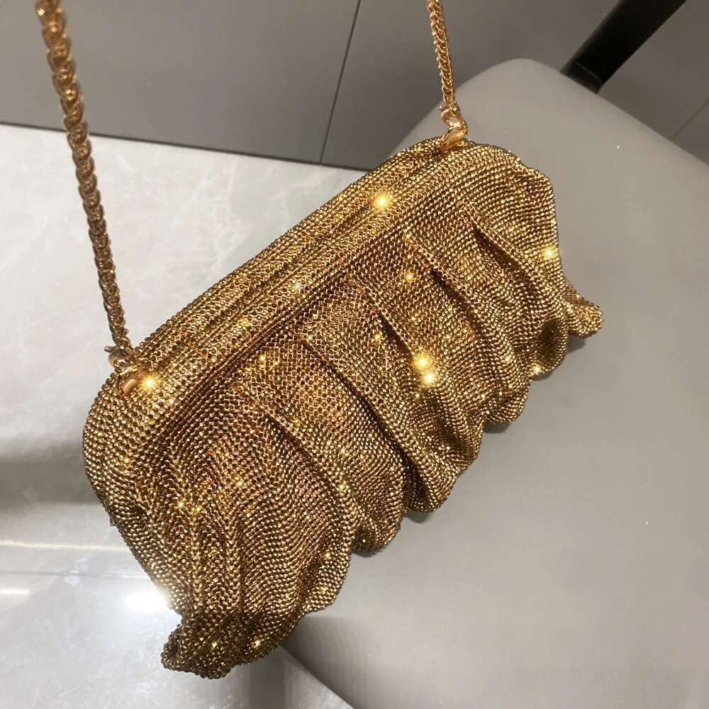 Elegant Shiny Rhinestone Evening Clutch Bags Women New Folds Crystal Clip Purses and Handbags Designer Wedding Party