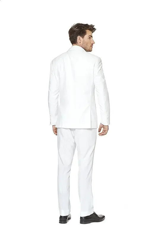 2-Piece White Slim Fit Mens Suit Notch Lapel Two Buttons Business Wedding Prom Groom Tuxedos Jacket Pants Set 250519