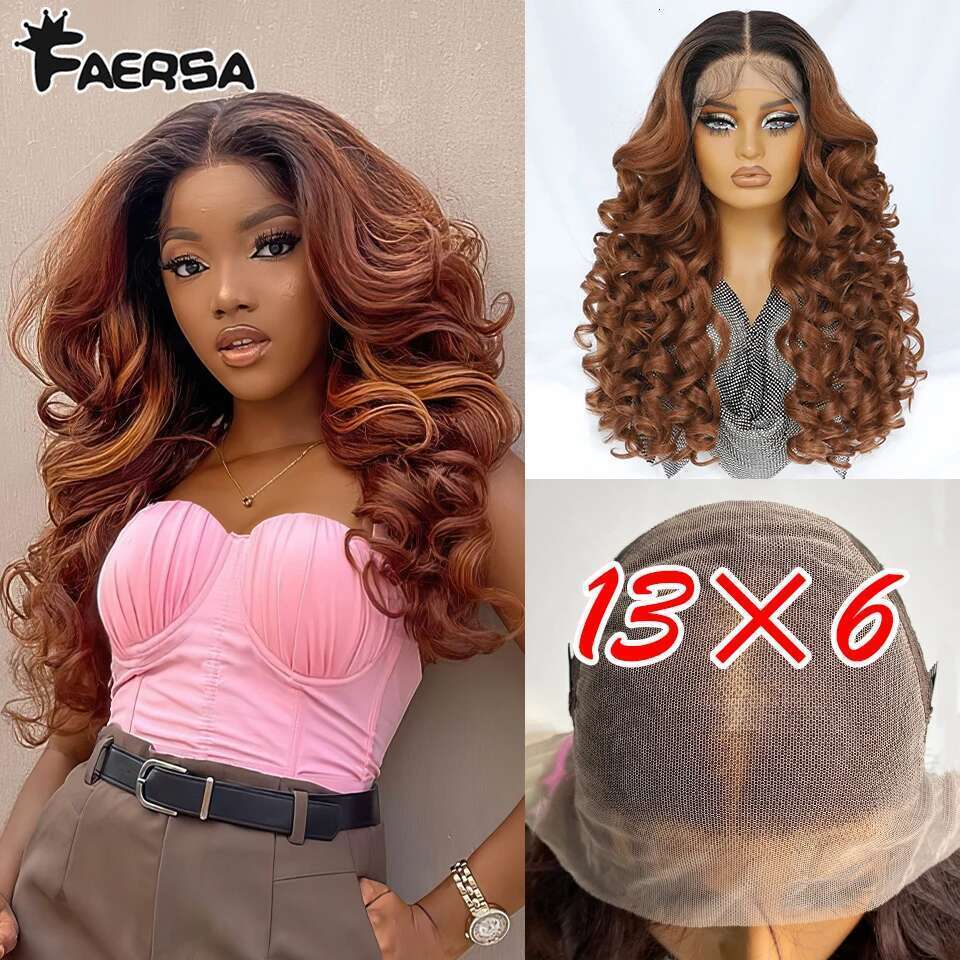 Latisha 13X6 HD Synthetic Front Wigs Curly Pre Plucked Lace Frontal Wig Bangs for Women Highlight with Babyhair 24Inch