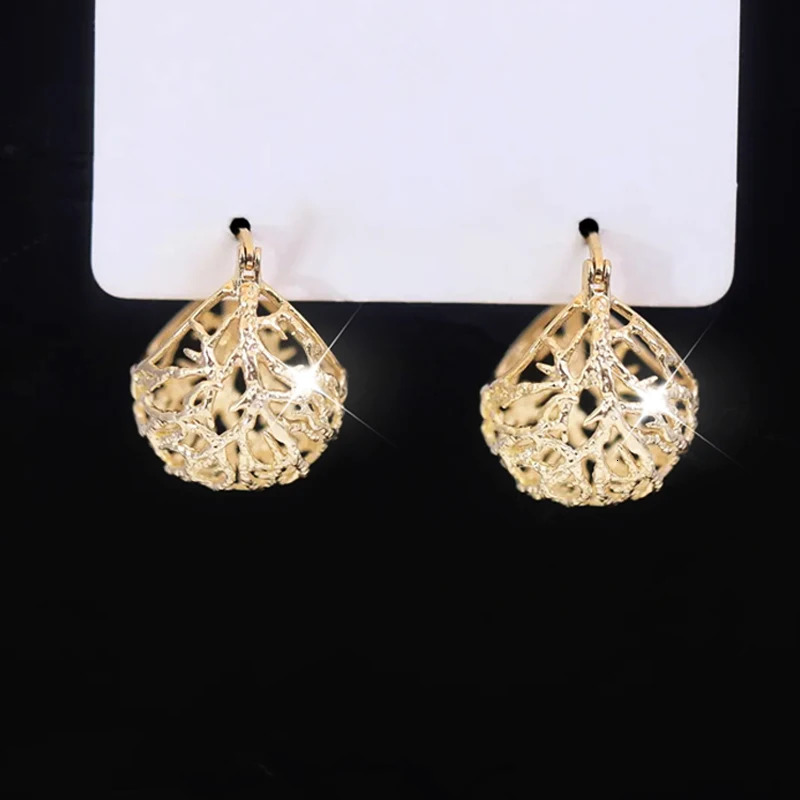 Hollow Out Personalized Plated 14k Real Gold Earrings for Women Elegant Lightweight All-match Delicate Earrings Jewelry 250517