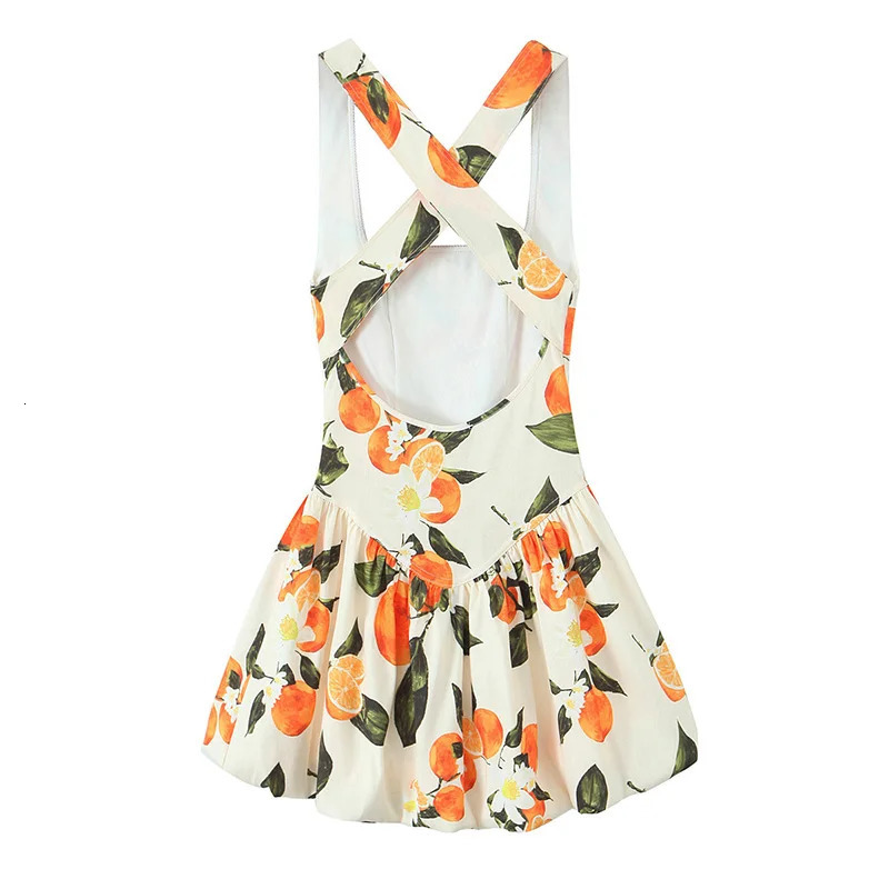 Willshela Women Fashion Printed Pleated Side Zipper Backless ALine Mini Dress Vintage Straps Square Collar Female Chic Dresses 250520