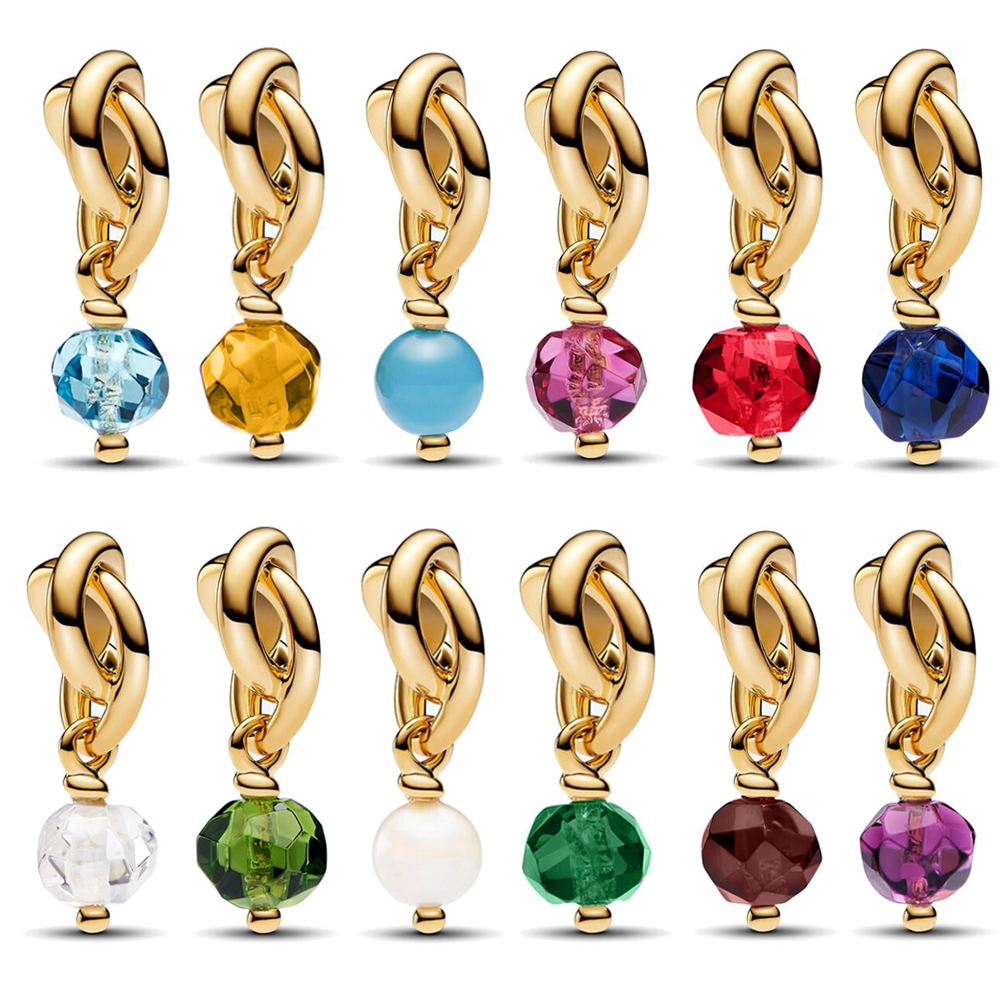 FewDook 2025 Hot Sale From January to December Birthstone Dangle Charm Fit Pan Bracelet DIY Birthday Anniversary Jewelry Gift Easter Charms New Trendy